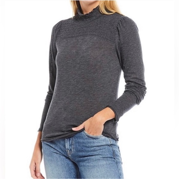 We The Free Charcoal Gray Long Sleeve Ribbed Mock Neck Top - Picture 4 of 10